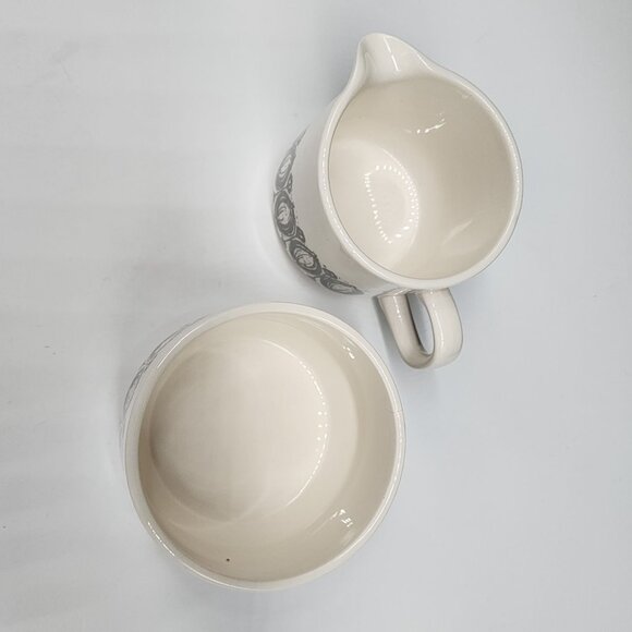 MCM Bilton England Cream and Sugar Bowl Ceramic White Green Ovals VTG - Picture 6 of 9